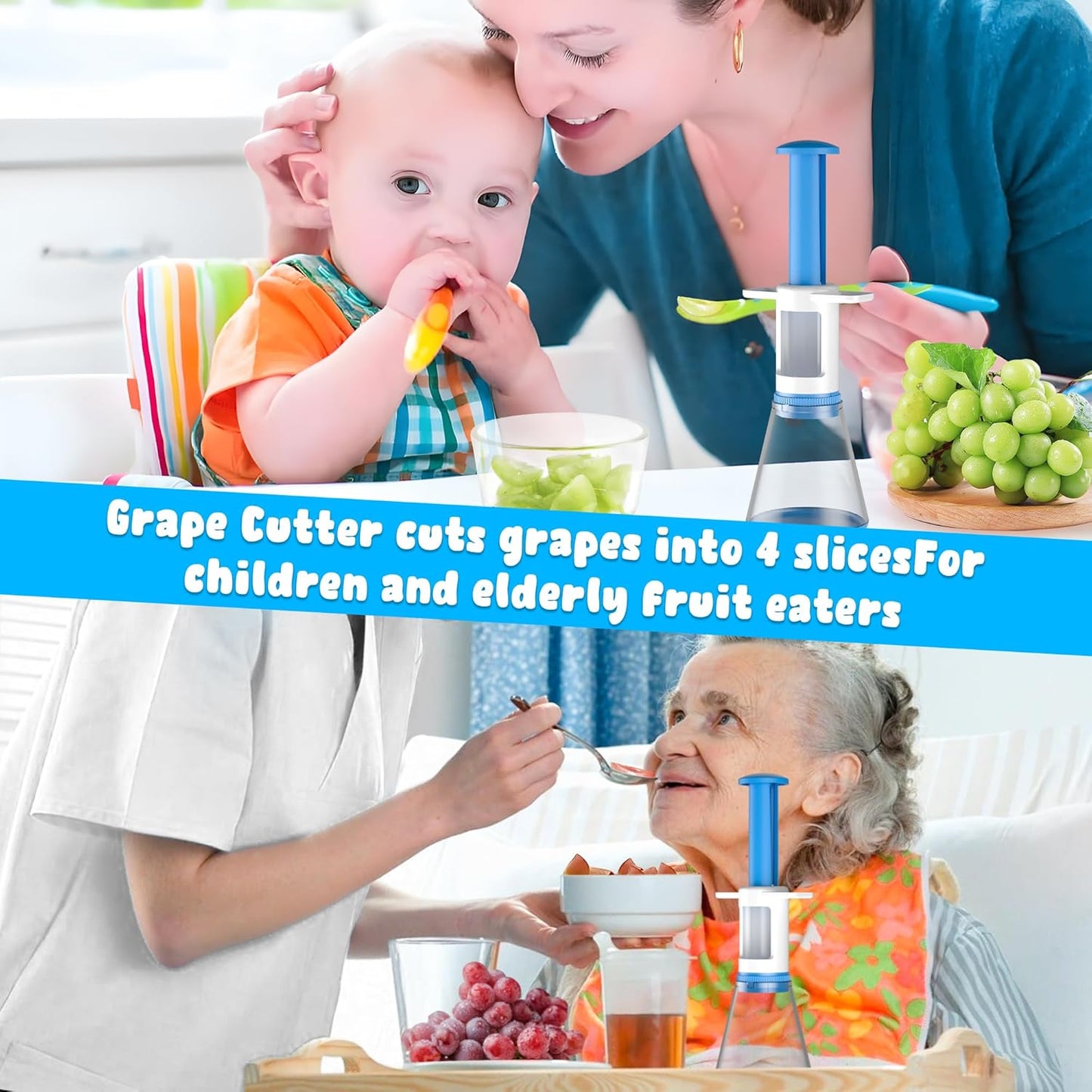 GrapeCutter snijdt fruit veilig en snel in vier eetbare stukjes