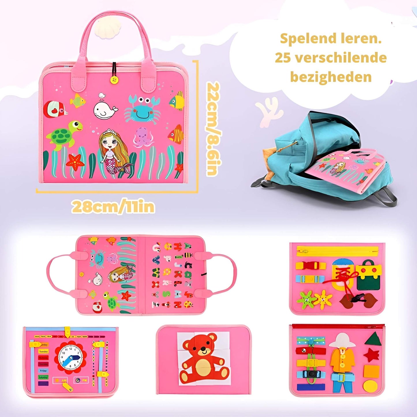 Laat je kind ontdekken en oefenen met het Travel & Learn Montessori Busy Board