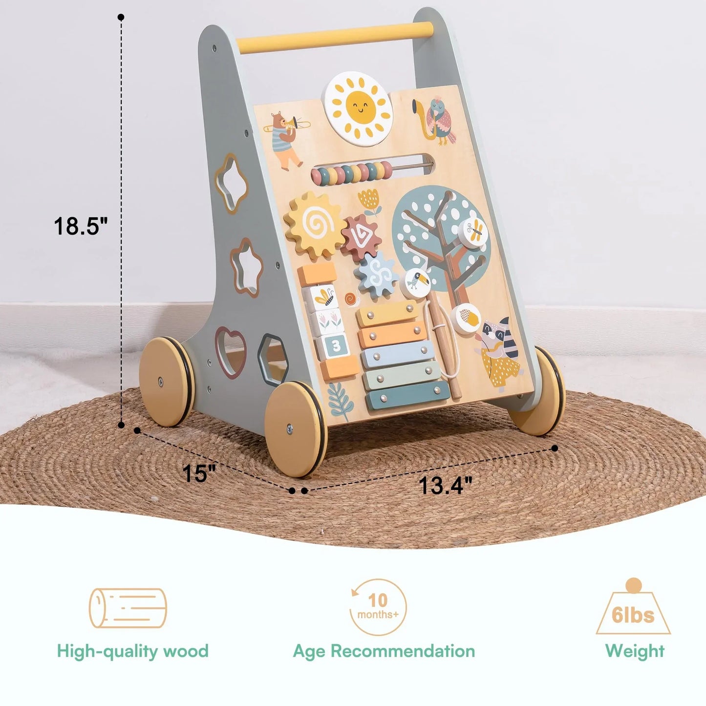 Step and Play Montessori Loopwagen helpt je kind spelenderwijs leren lopen en ontdekken