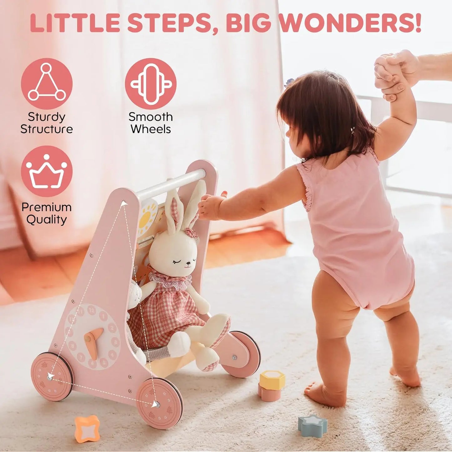 Step and Play Montessori Loopwagen helpt je kind spelenderwijs leren lopen en ontdekken