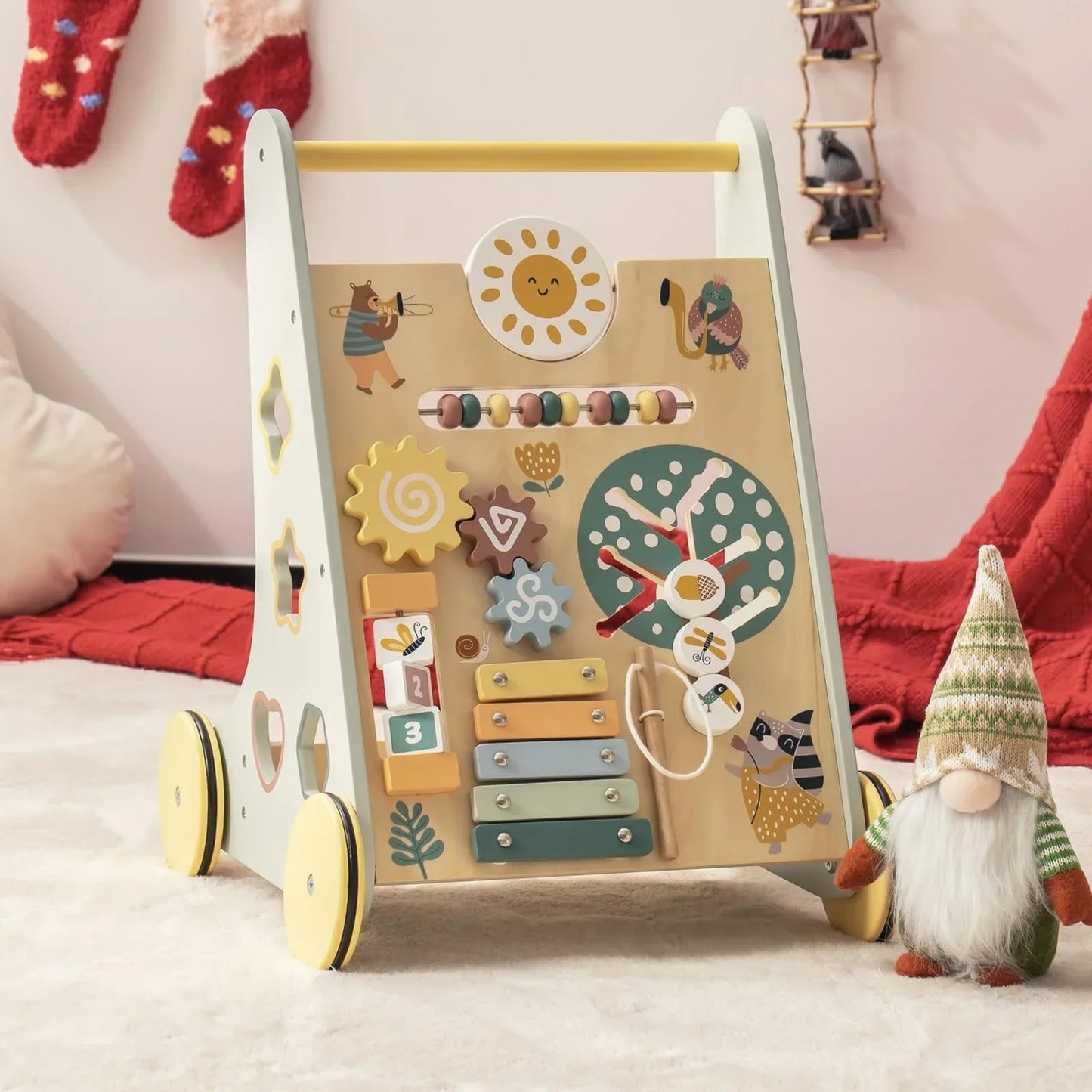 Step and Play Montessori Loopwagen helpt je kind spelenderwijs leren lopen en ontdekken