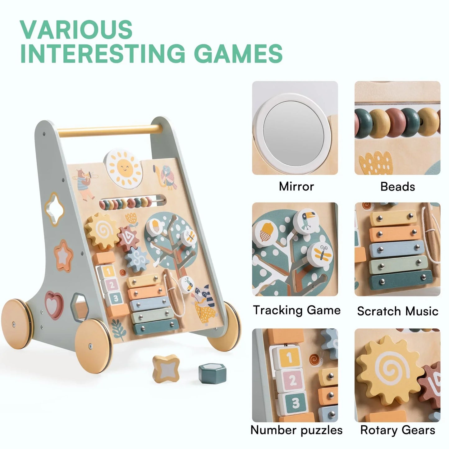 Step and Play Montessori Loopwagen helpt je kind spelenderwijs leren lopen en ontdekken