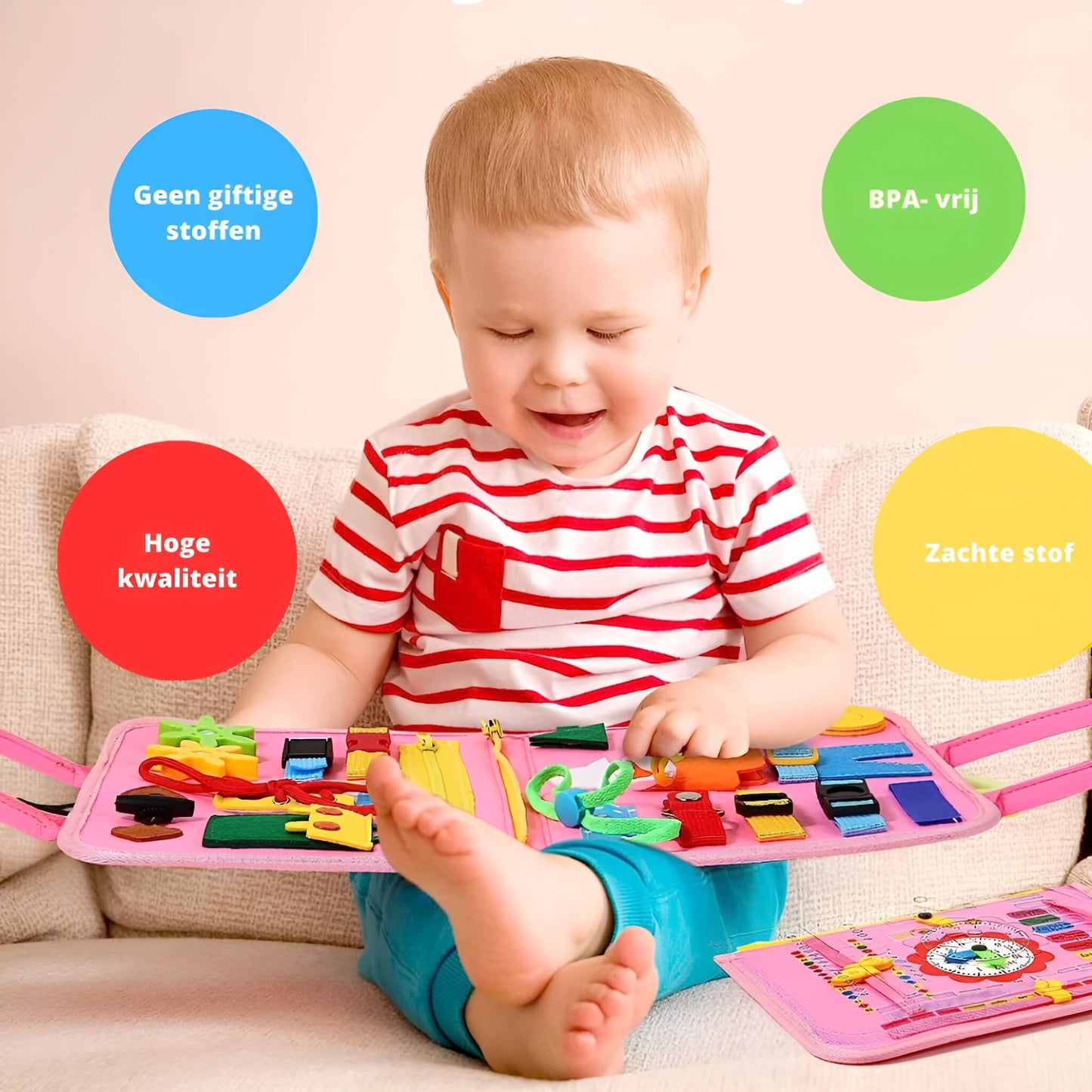 Laat je kind ontdekken en oefenen met het Travel & Learn Montessori Busy Board