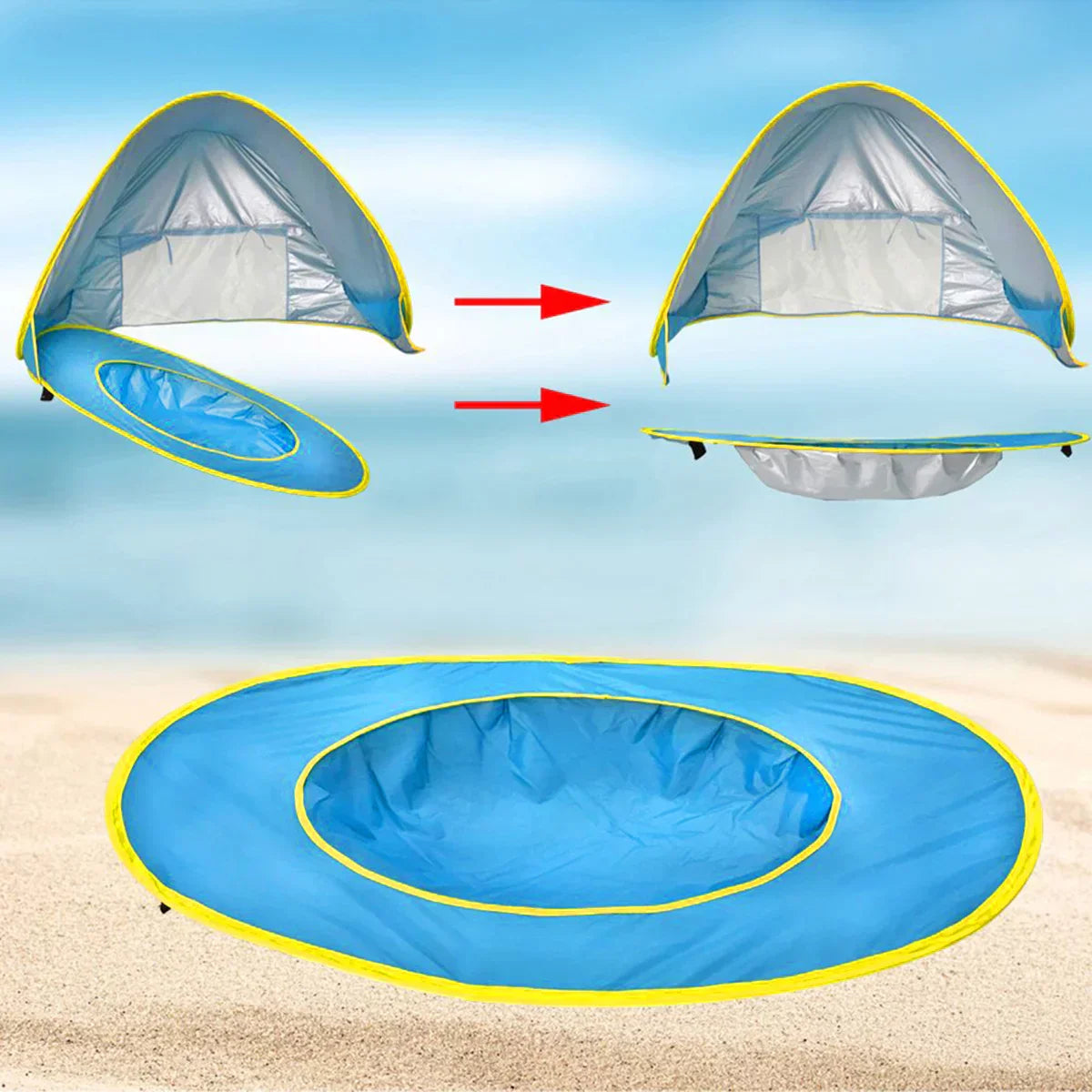 De Baby Beach Bumble Tent biedt een veilige en schaduwrijke plek voor je baby op het strand