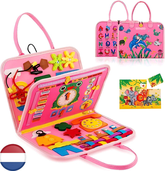 Laat je kind ontdekken en oefenen met het Travel & Learn Montessori Busy Board